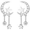 Reffeer Orecchini a forma di stella in argento Sterling 925 massiccio a forma di mezzaluna, per donne, adolescenti, ragazze, CZ, luna, stella, nappa, 2.2 cm, Argento, Zirconia cubica