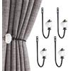 jinminamz 4 Pezzi Embrasse per Tende, Ferma Tende in Metallo, Muro Ganci a U Fermatenda, Fermatende e Raccogli Tenda Vintage, Supporto per Tende da Parete per Soggiorno Camera da Letto Sala da Pranzo(Nero)