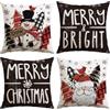 Artscope 4 Pezzi Federe Cuscini di Natale Cuscino Decorativo in Lino Natalizi per la Decorazione Domestica Soggiorno Camera da Letto Divano 40x40cm (Nero - Popolo Neve e Babbo Natale)