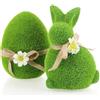 com-four® 2x figure decorative coniglio e uovo con fiocco e fiori