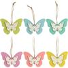 COM-FOUR® 6x Appendini decorativi in legno - farfalle colorate da appendere - ciondoli in legno per albero di Pasqua - farfalle decorative (6 pezzi - 6 colori)