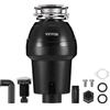 VEVOR Tritarifiuti per Lavello da Cucina, 0,93 kW, Sistema di Smaltimento Rifiuti Alimentari in Acciaio Inox, Motore CC, Supporto EZ, 4060 giri/min, con Cavo di Alimentazione, Paraspruzzi per la Casa