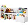 VEVOR Panca Portagiocattoli per Bambini 170 x 40 x 80 cm Cassapanca con Scaffale per Libri in Legno con Contenitore per Giocattoli, Panca da Lettura con Schienale, Cassapanca per Sala Giochi Salotto