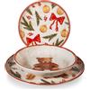 H&H Nordic Teddy Hugs Servizio Piatti Con Decoro Natalizio In Stoneware Set 18 Pz