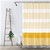 Awellife Tenda da doccia in stile bohémien, fattoria, gialla, per bagno, a righe, con nappe, in cotone, texture naturale, 182,9 cm di lunghezza x 122 cm di larghezza