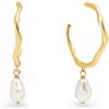SINGULARU - Orecchini Cerchio Menorca Pearl. Ottone con Placcatura Oro 18Kt e Perle Coltivate. Chiusura a Pressione. Gioielli da Donna