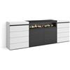 Skraut Home | Cassettiera | Mobile Armadio con cassetti | 214x75x35 cm | Camera da letto, stanza | Camino elettrico | Stile moderno | Bianco e nero