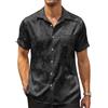 Coofandy Camicia da Uomo in Seta a Maniche Corte con Bottoni, in Raso, Camicia Estiva da Spiaggia per Matrimoni, 01 Nero, XL