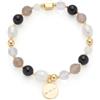 Jewels BY Leonardo Bracciale Hope Elastico in Acciaio Inox Dorato, Perle di Vetro, Agata e Acqua Dolce in Mix, Lunghezza 19,5 cm, Regalo per Le Donne, 025935
