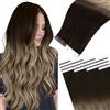 Easyouth Extension Biadesive Capelli Veri Marrone Balayage Extension Capelli Umani Biadesivo Marrone Scuro Ombre Biondo Cenere Remy Adesive Capelli Extension Lisci 30 cm 30g 20Pz