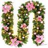Kouoybt Ghirlanda natalizia da 2,7 m con luci LED, alimentata a batteria, pre-illuminata, ghirlanda artificiale per decorazione natalizia per scale, parete, porta, interni ed esterni (rosa, taglia unica)