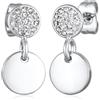 Elli Orecchini Donne Orecchini Pendenti Placchetta Ciondolo Rotondo Elegante Colore Argento con Cristalli