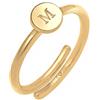 Elli Ring Women Letter M Basic Minimal Ajustable In 925 Sterling Silver Gold-Plated