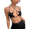 Ella Lust Cami Shirt Rave Hot Donna - Reggiseno da Ballo Sexy con Allacciatura al Collo Senza Schienale con Spalline Incrociate Sexydonna da Festival Outfit Opaco Donna (Black,L,1078r)