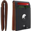 MOIRENTO Airtag Portafoglio sottile, in pelle, porta carte di credito con blocco RFID, sottile, a doppia piega, con etichetta aerea, tasca frontale, per uomini, donne, marrone, marrone chiaro,