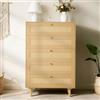 VEVOR Credenza con Armadio Rattan Intrecciato da 70,2 x 40 x 106,5 cm, Carico di 13,61 kg con 5 Cassetti e Maniglie in Metallo, Mobiletto Moderno in Rattan per Camera da Letto, Soggiorno, Corridoio