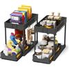 Meltrck 2 Pezzi Organizer Sottolavello Cucina 2 Livelli, Scaffale Estraibile per Lavello, Portaoggetti Sottolavello con 8 Ganci