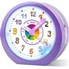Ayybboo Sveglia Bambini Senza Ticchettio Con Snooze e Luce Notturna, Didattica a Batteria per Ragazzi e Ragazze, Analogica al Quarzo (Viola animale)