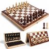 OOCOME Set di scacchi in legno per adulti, portatile, pieghevole, magnetico, gioco da tavolo per principianti, da viaggio, con ripiano portatile