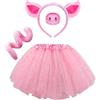 Spooktacular Creations Set costume da maiale rosa con orecchie di maiale, coda del naso, papillon, gonna tut霉, accessori per costumi di animali di Halloween per bambini