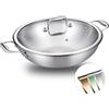 DELARLOCHEF Padelle da portata 32 cm, casseruola con coperchio, padella in acciaio inox, padella da cucina a tre strati in acciaio inox a due manici, distribuzione uniforme del calore, risparmio