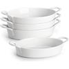 MALACASA Serie BAKE, Set di 4 Pirofile da Forno in Ceramica Ovali, 670ml Piatti da Forno in Ceramica, Cocotte Monoporzione da Forno con Manico per Dessert, Lasagne, Torta - 20,7cm (Bianca)