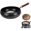 Gugxiom Padella in ferro giapponese con coperchio in legno, padella in ferro da 28 cm senza rivestimento, con spatola, padella wok in ghisa battuta a mano per fornelli elettrici/a induzione/a gas