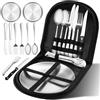 Cimown Set di Posate da Campeggio per 2 Persone, 10 Pcs Set di Stoviglie da Campeggio in Acciaio Inossidab, Di Alta Qualità, Portatile e Leggero, per Attività All'Aperto, Picnic e Barbecue