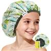 Years calm Cuffia da doccia per bambini, impermeabile, riutilizzabile, con motivo cartoni animati, a doppio strato e morbida fascia elastica, lavabile, per ragazzi e ragazze, ideale per il bagno