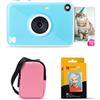KODAK Printomatic+ - Kit di avviamento per fotocamera digitale a stampa istantanea, custodia da trasporto (rosa) + carta fotografica adesiva Zink da 20 pezzi, 10 MP, foto a colori, indicatore di stato