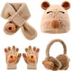 Zosutetoxo set cappello e sciarpa 4 pezzi per bambina con guanti, design di Capibara accogliente per inverni caldi, traspirante, regalo ideale