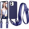 Jrkvniv Cordino Cover Compatible con iPhone 12 Mini Case, Necklace Cover Corda Custodia Collana Case Anti Graffio Antiurto Cellulare Bumper Silicone Liquido Shell iPhone 12 Mini Tracolla, Blu