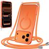 Coalbooliy Cover Magnetica per iPhone 17 Pro max con Cordino,Compatibile con Mag-Safe, Custodia Traslucida Opaca Posteriore Sottile Antiurto con Laccio Collo Tracolla Corda Cinghia Case,Arancione