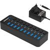 SABRENT Hub USB 3.2 Gen 1 [10-Porte] da 60W con interruttori di alimentazione individuali e LED, Include Adattatore di Alimentazione da 60W 12V/5A (HB-BU10)