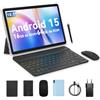 PRITOM Tablet da 10 Pollici, Tablet 6-in-1, 16 GB, 64 GB ROM, Android 15, Espandibile fino a 1024 GB, Quad Core, WiFi 6, 6000 mAh, Tablet PC con Tastiera, Mouse, Custodia, Grigio