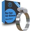 Pangaea Tech Fascette stringitubo in acciaio inox, 32-50 mm, larghezza di banda 12 mm, 8 pezzi, qualità professionale secondo DIN 3017 (W2) per piscina, laghetto e giardino