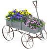 FANTASK Supporto per fiori in legno, con ruote, in metallo, per giardino e terrazza, 62 x 34 x 60 cm, colore: grigio