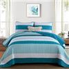 Dinjoy Set di biancheria da letto in stile bohémien, con copriletto California king size, a righe, morbido e leggero, blu, 3 pezzi, copriletto oversize (cal, 284,5 x 243,8 cm)