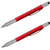 GADIRIA Penna multifunzione 6-in-1 (confezione da 2) - Livella a bolla, righello, avvitatore (Phillips/piatto), stilo capacitivo per smartphone/tablet, impugnatura zigrinata - Regali originali per uomo (rosso