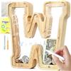 Lakpopya Salvadanaio in Legno per Bambini Salvadanaio Lettre Personalizzato di A-Z Salvadanaio Apribile Trasparente per Decorazione Regalo Battesimo (W)