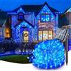 Suyoo Corda di luci a LED a energia solare per esterni, impermeabile, 200 luci a LED, 22 m, 8 modalità con telecomando, tubo solare flessibile, per giardino, patio, feste (blu)
