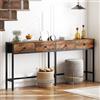 YATINEY Tavolo Consolle Ingresso Stretto 180 cm, Stile Industriale, con 4 Cassetti in Tessuto, per Soggiorno, Ingresso, Corridoio, Marrone Vintage e Nero, XCT41BR
