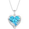 Starchenie Collana Cuore Donna Argento 925 con Acquamarina Blu Pietra Portafortuna Zirconi Guardiano di Amore Ciondolo Regalo Gioielli