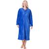 Camille Accappatoio da donna in pile super morbido, con cerniera, a maniche lunghe e tasche laterali, Blu, 22-24