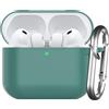 Nemteur Custodia per AirPods Pro 3 2025, Case Protettiva in Silicone per Air Pods Pro 3 Cover in Silicone Visibile a LED Frontale con Moschettone, Verde Pino