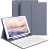 GKABXY Custodia con Tastiera per iPad 9/8/7 generazione (2021/2020/2019) 10,2 pollici, retro morbido in TPU con portapenne, layout QWERTZ, tastiera magnetica Bluetooth rimovibile, viola