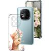 DiaryTown Cover per Xiaomi Redmi Note 14 Pro Plus 5G Motivo Bello Trasparente Sottile Morbida TPU+PC Custodia in Silicone Antiurto Bumper Protettiva Case per Donne Ragazze - Gatto Arancione