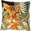 VERVACO Kit Cuscino Punto Croce Gatto e foglie Set Ricamo Principianti Cuscini Gobelin Decorativi 40 x 40 cm Accessori Per Lavoretti Creativi DIY Casa Decor Hobby Adulti Cross Stitch