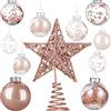 Gejoy 24 palline di Natale in plastica infrangibile, 6 cm, con una stella per albero di Natale, Capodanno, matrimonio, casa, feste, decorazioni (oro rosa)