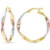 LeCalla, Orecchini a cerchio in vero argento Sterling 925, placcati in oro 14 carati, orecchini intrecciati a tre tonalità, leggeri, design italiano, orecchini a cerchio da donna, Argento sterling
